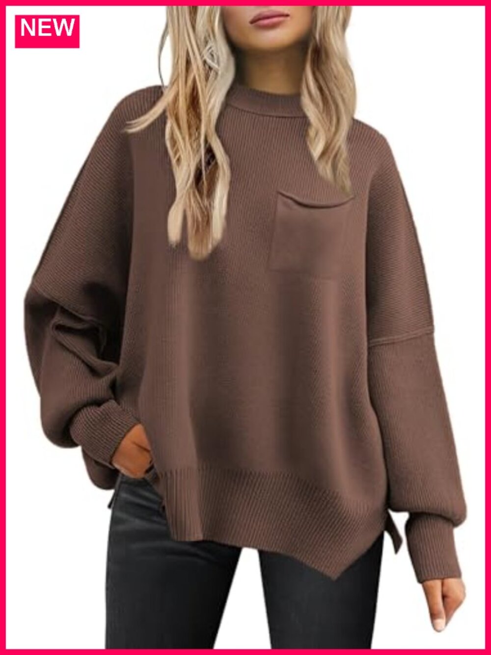 Oversized Women's Pullover Sweater Ribbed Knit Crewneck